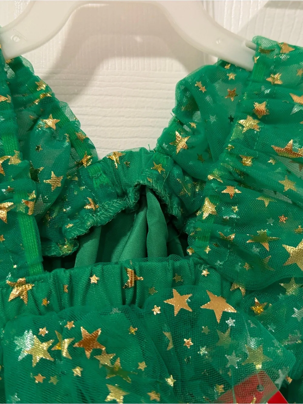 NWT Pet Apparel Size Small Emerald Green Star Tulle Dog Dress with Gold Accents